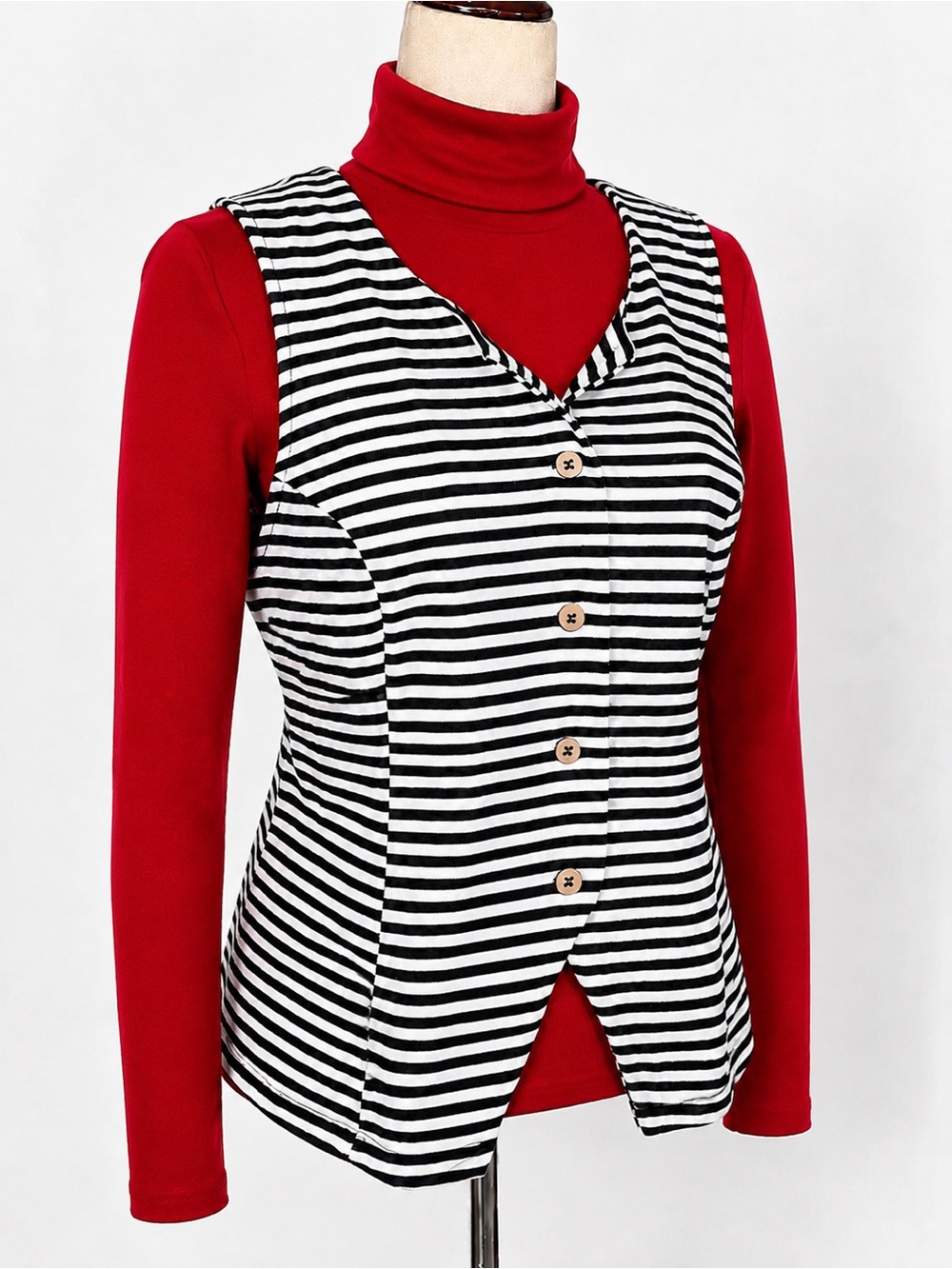Striped black & white vest waistcoat. Bold contrasty neutral! Artsy & classic 12